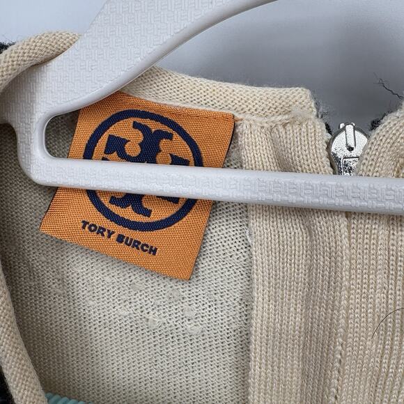 Tory Burch Sweater Medium Ivory Beaded Boho Merino Wool Top - Picture 3 of 7